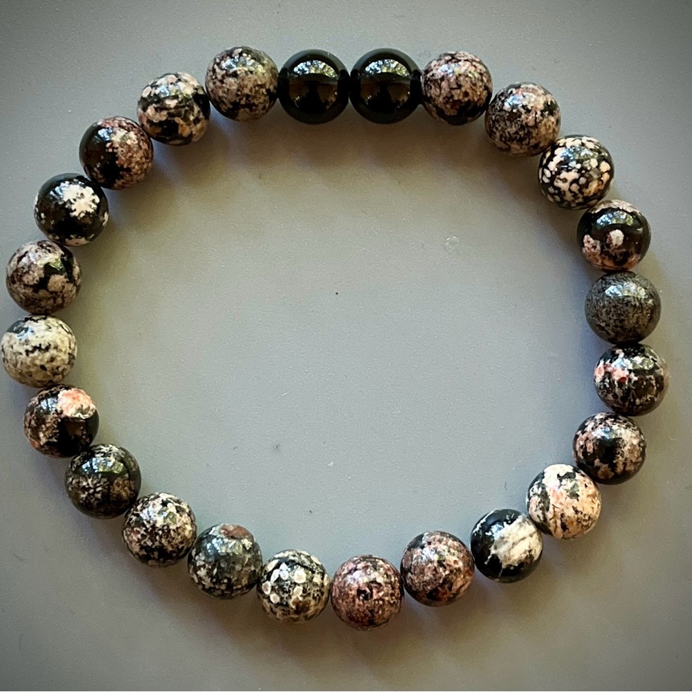 Mexican Red Snowflake Obsidian and Black Onyx Handcrafted Bead Bracelet